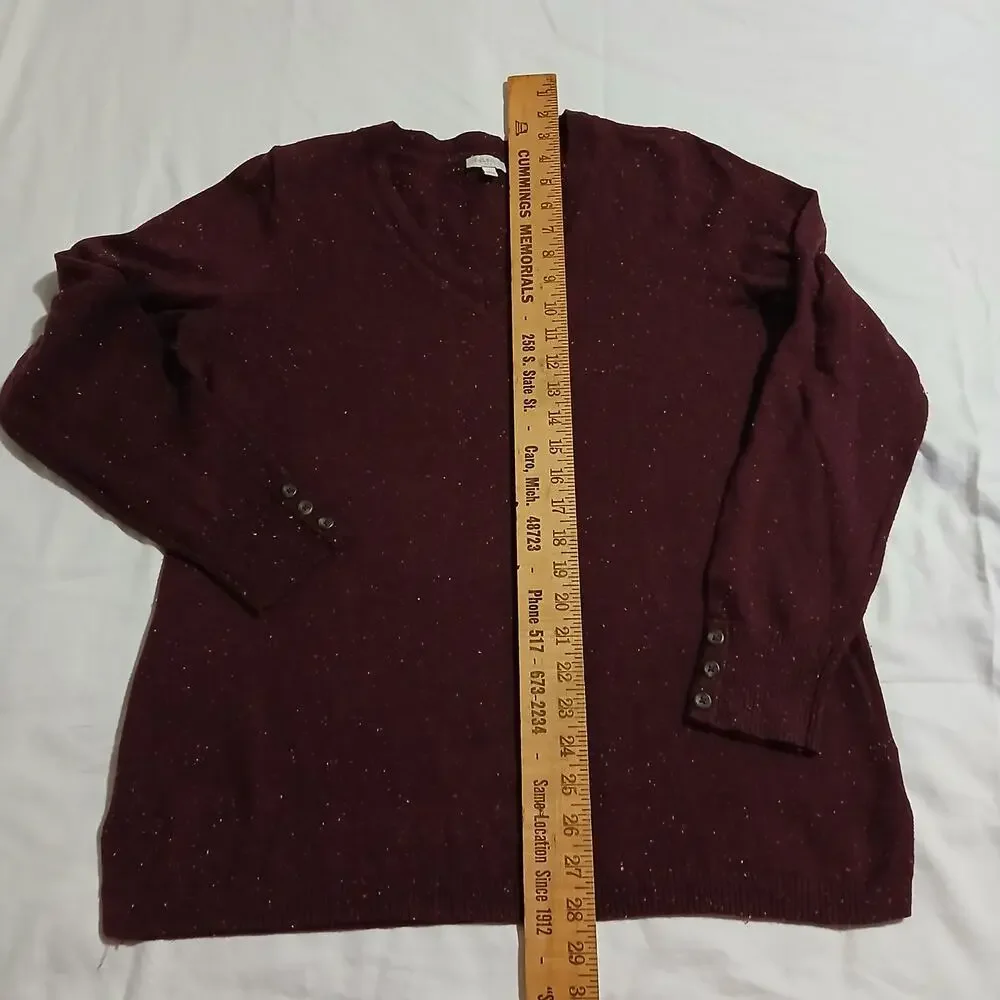 Talbots Med Maroon Multicolor Flecked V-Neck Sweater Cotton Blend Lightweight